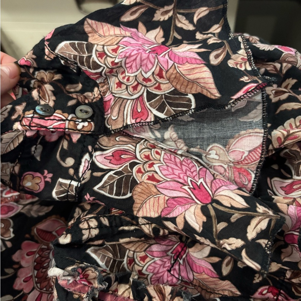 Cino |‎ Black Red Pink Floral Ruffle Blouse 109108 Sundance BMLT Sz S - Picture 8 of 8
